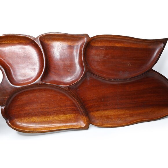 Vintage Mid Century Leaf Shaped Wooden Charcuterie Board Decorative Serving Tray - Picture 7 of 13